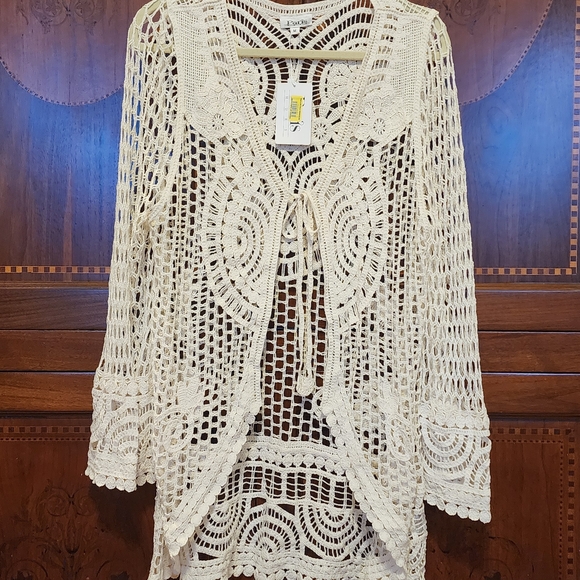 Paris Hues Sweaters - Cream Open-Knit Cardigan